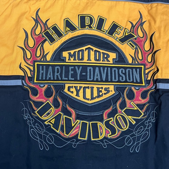 Harley Davidson Yellow & Black Embroidered Biker Shirt XL - Picture 6 of 6